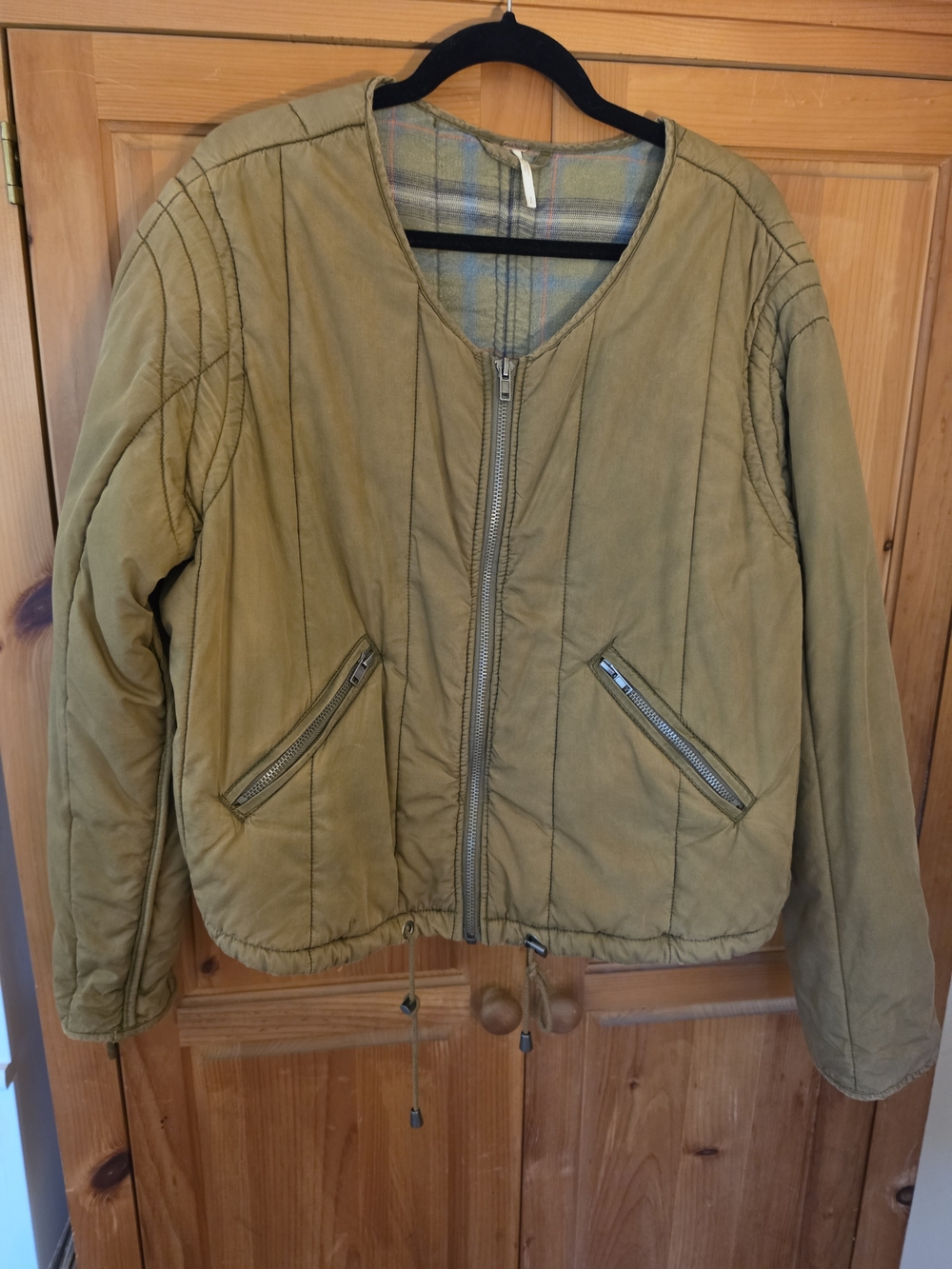 Free People Olive Quilted Zip Bomber Jacket